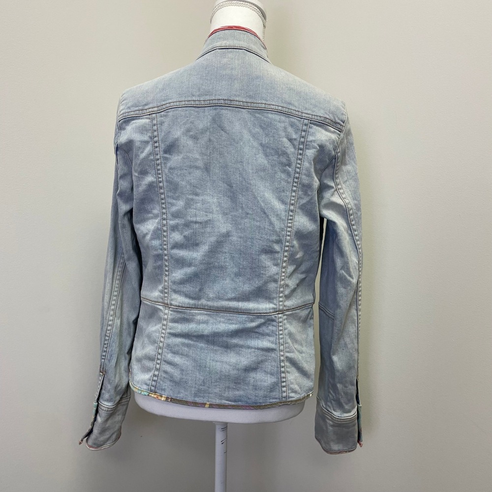 Y2K Gap Stretch Light Wash Mandarin Collar Denim Jacket M Tropical Lining VTG - Picture 7 of 16